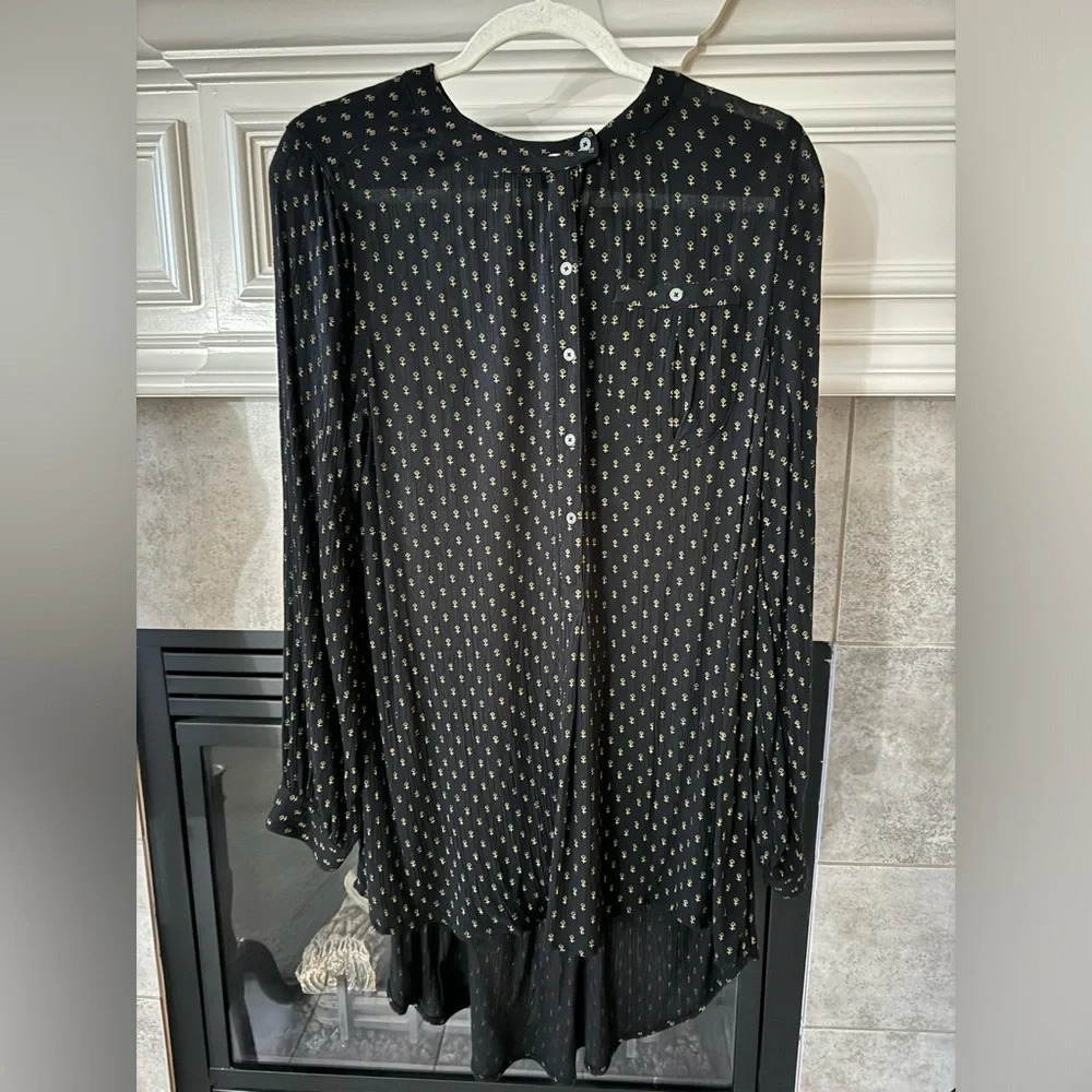 Free People Coal Combo Boho High Low Shirt Dress/Tunic Black Size Medium